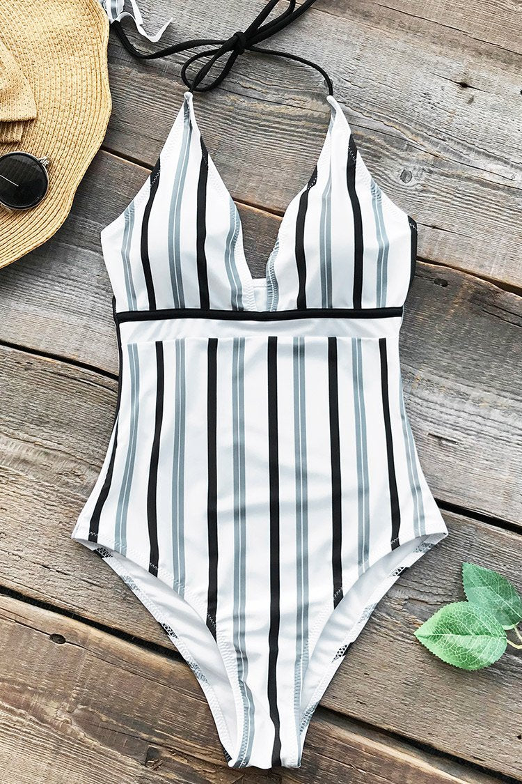 Ice Snow Love Stripe Onepiece Swimsuit