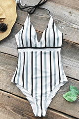 Ice Snow Love Stripe Onepiece Swimsuit img 1