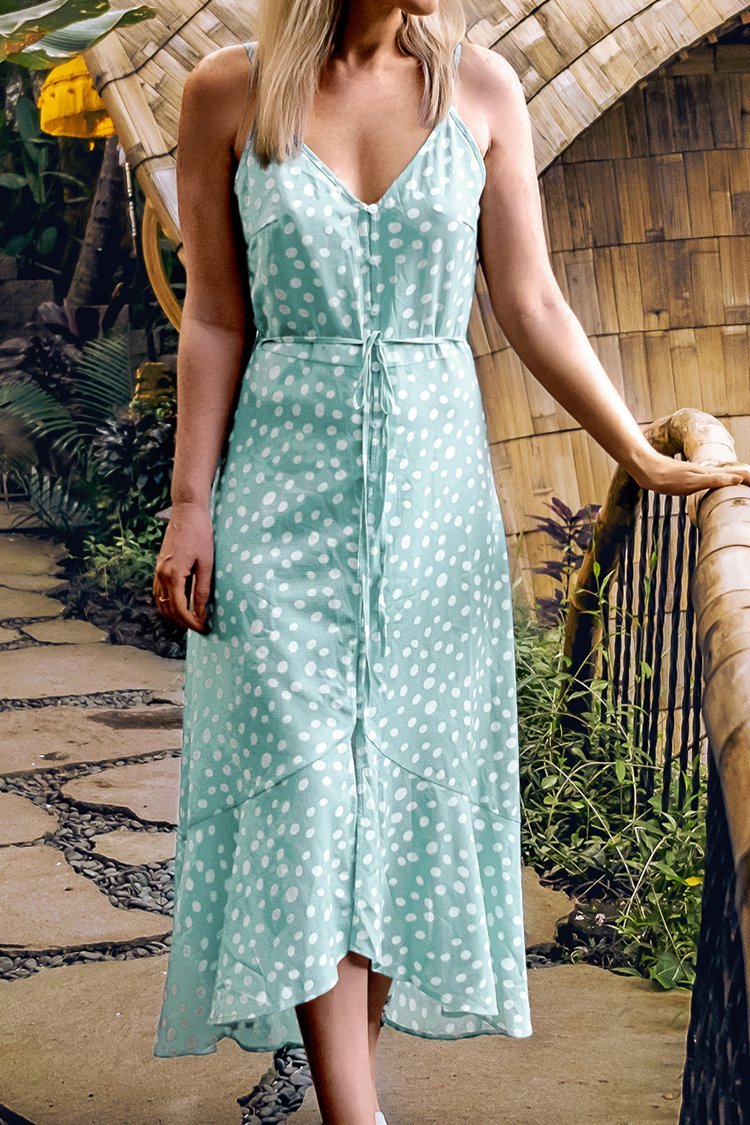 Green Polka Dot Ruffle Maxi Dress