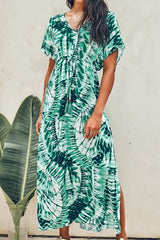 Green Tiedye Vneck Maxi Dress