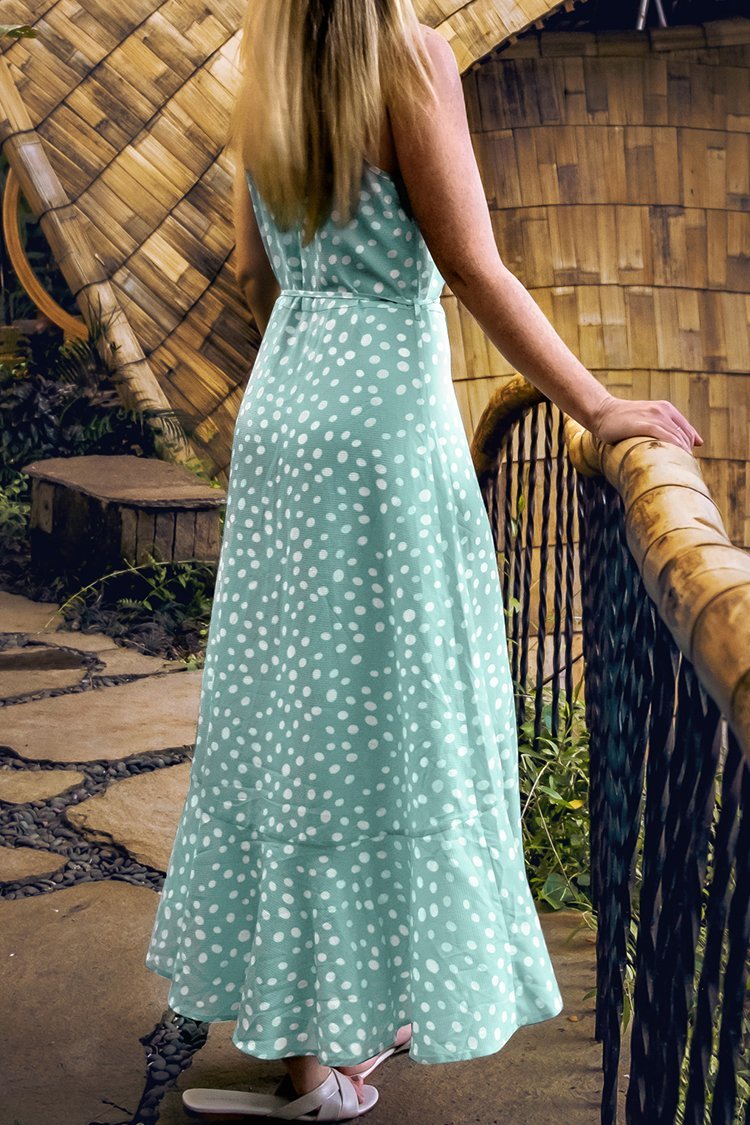 Green Polka Dot Ruffle Maxi Dress