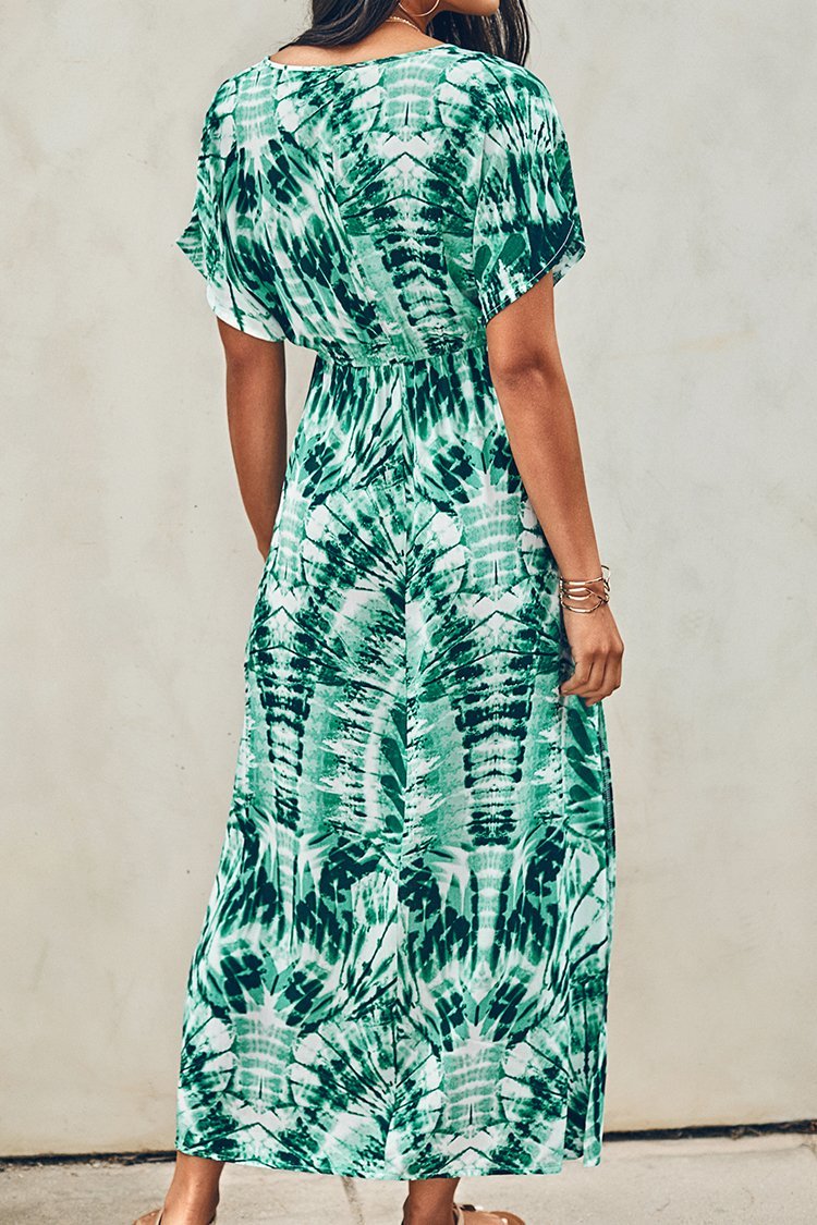 Green Tiedye Vneck Maxi Dress